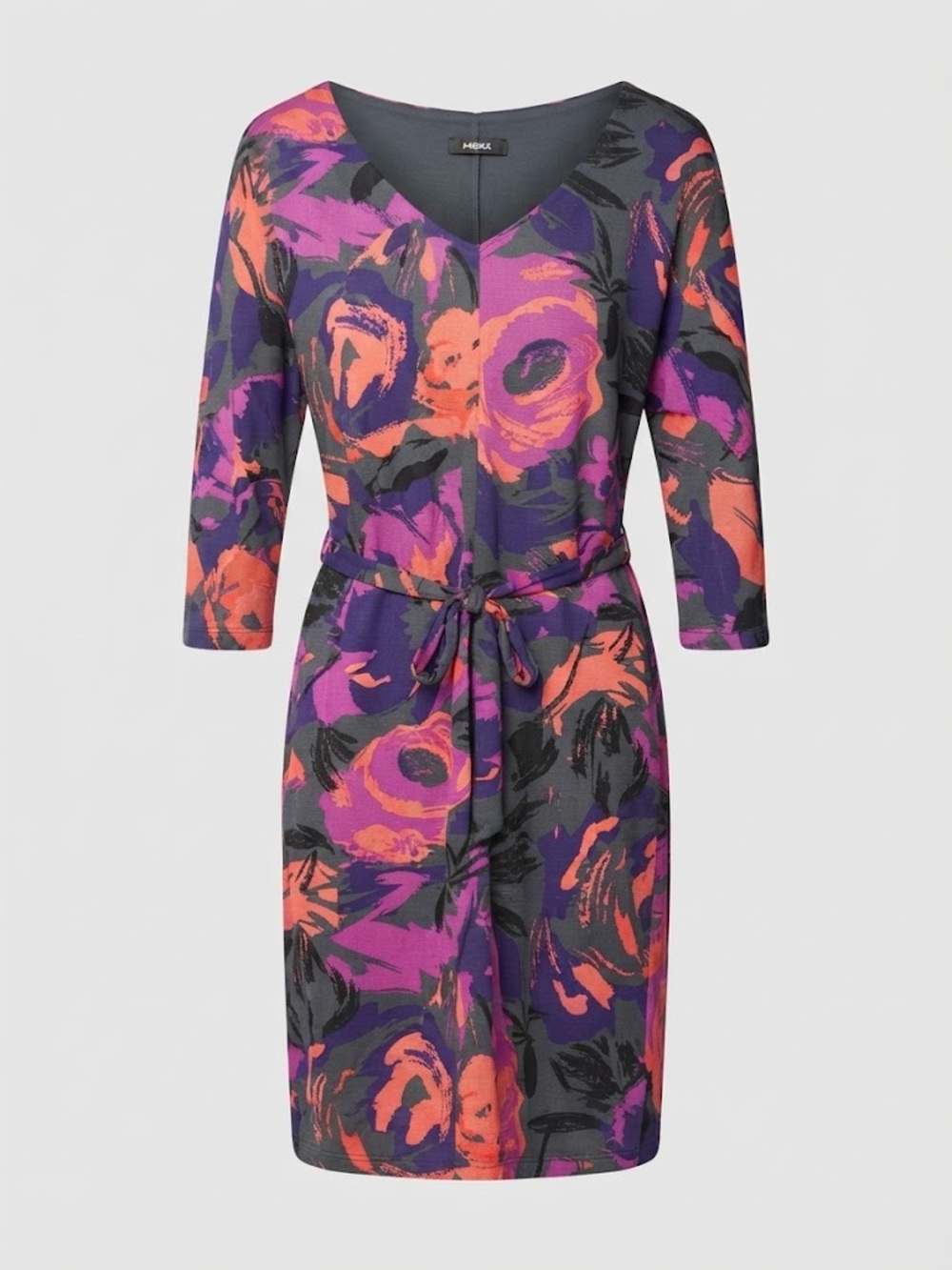 Mexx Purple and Orange Floral Tie-Waist Midi Dress